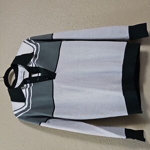 Glasgo Ltd. Mens Sz Medium Long Sleeve Knit Shirt Green White Stripe Vintage 70s